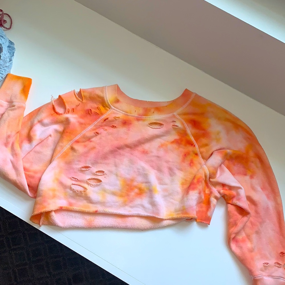 Custom orange tie dye cropped crewneck